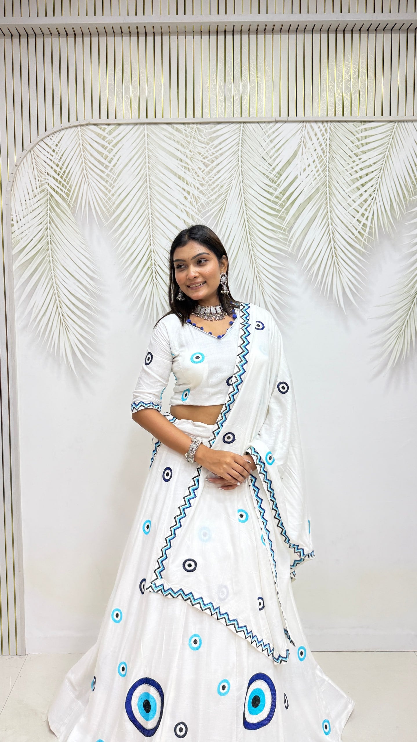 Aaradhya Pure Cotton Flare Lehenga Choli Set with  Evil Eye Threadwork