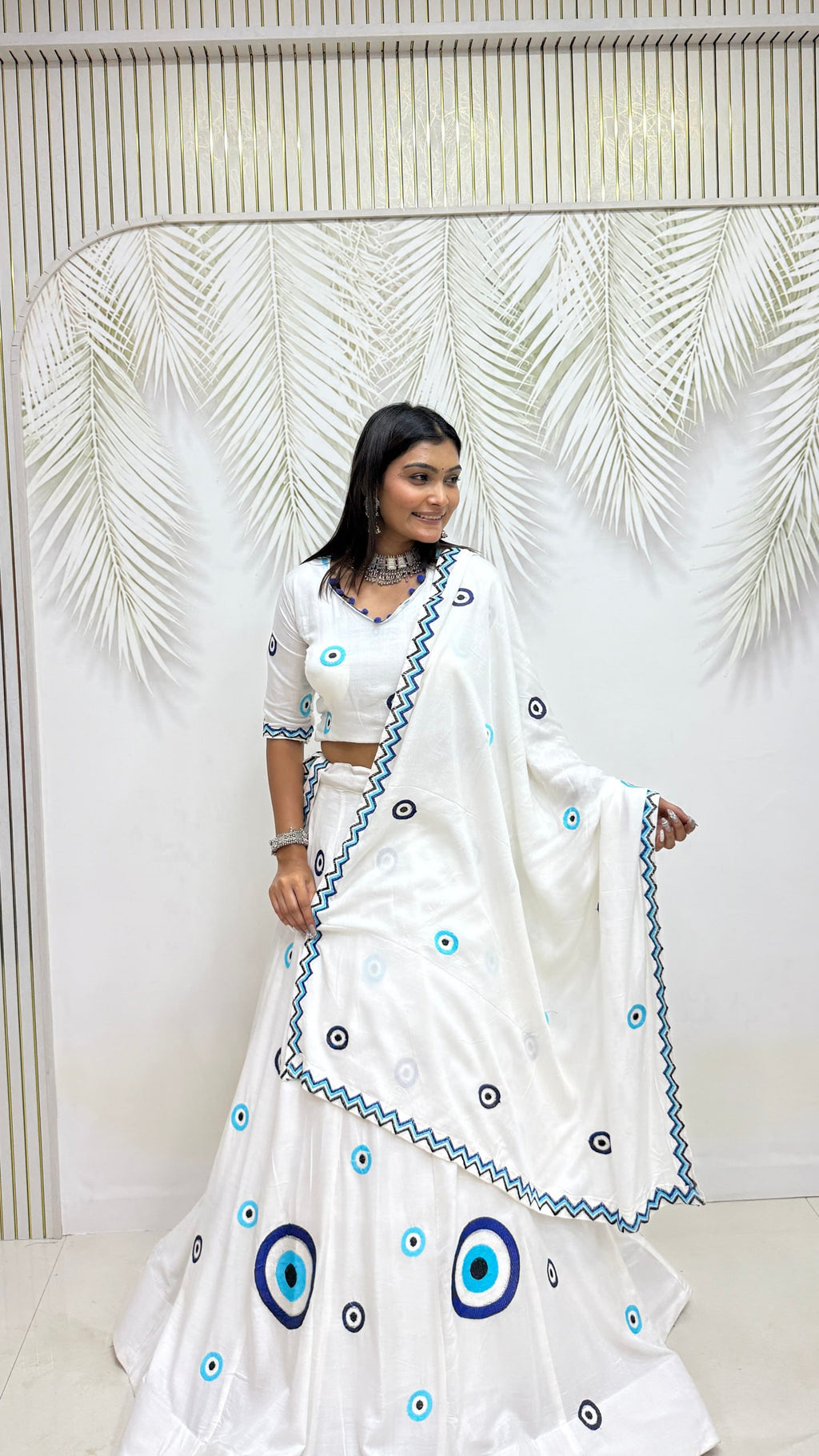 Aaradhya Pure Cotton Flare Lehenga Choli Set with  Evil Eye Threadwork