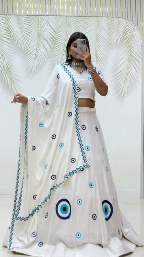 Aaradhya Pure Cotton Flare Lehenga Choli Set with  Evil Eye Threadwork