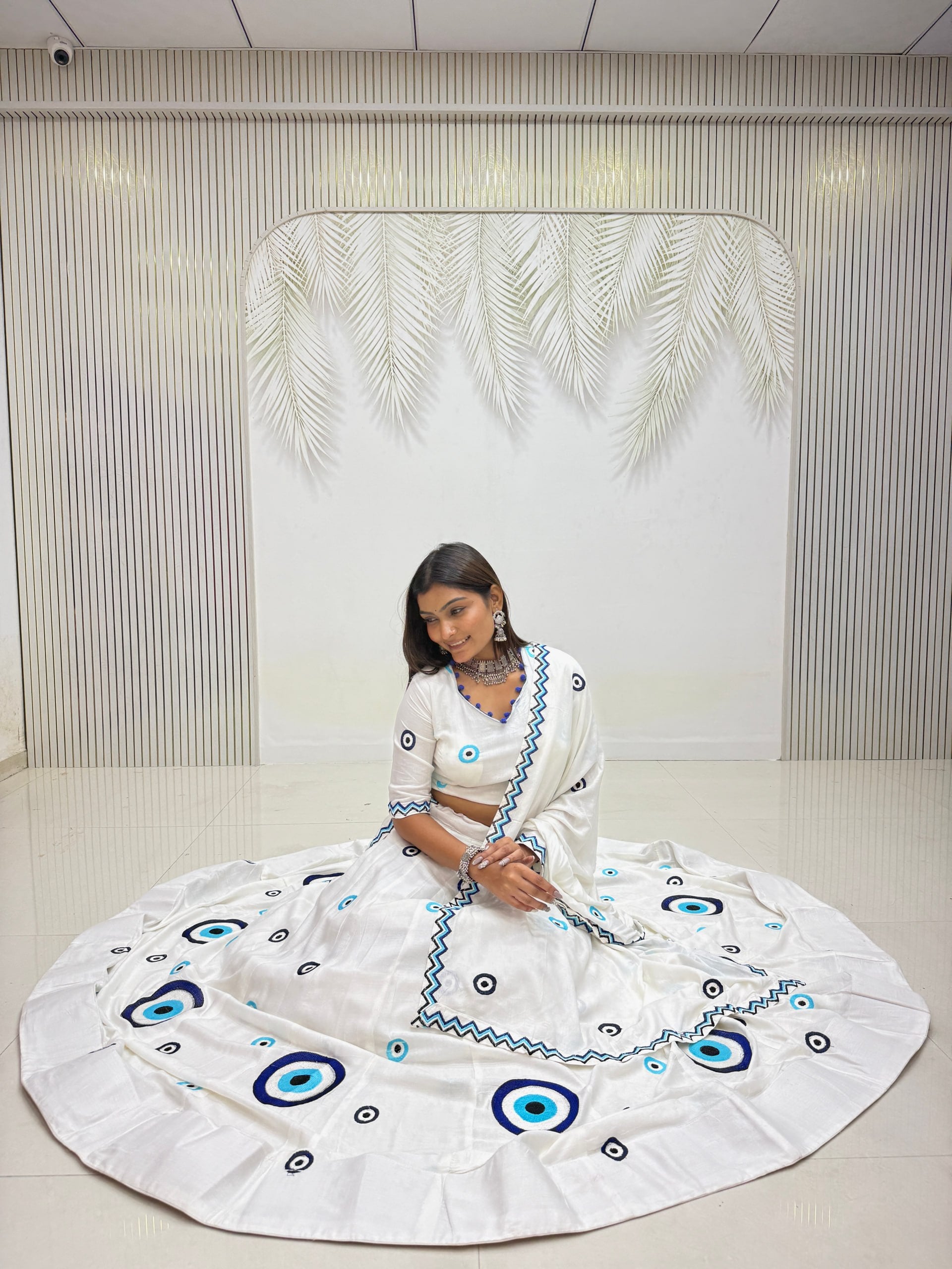 Aaradhya Pure Cotton Flare Lehenga Choli Set with  Evil Eye Threadwork