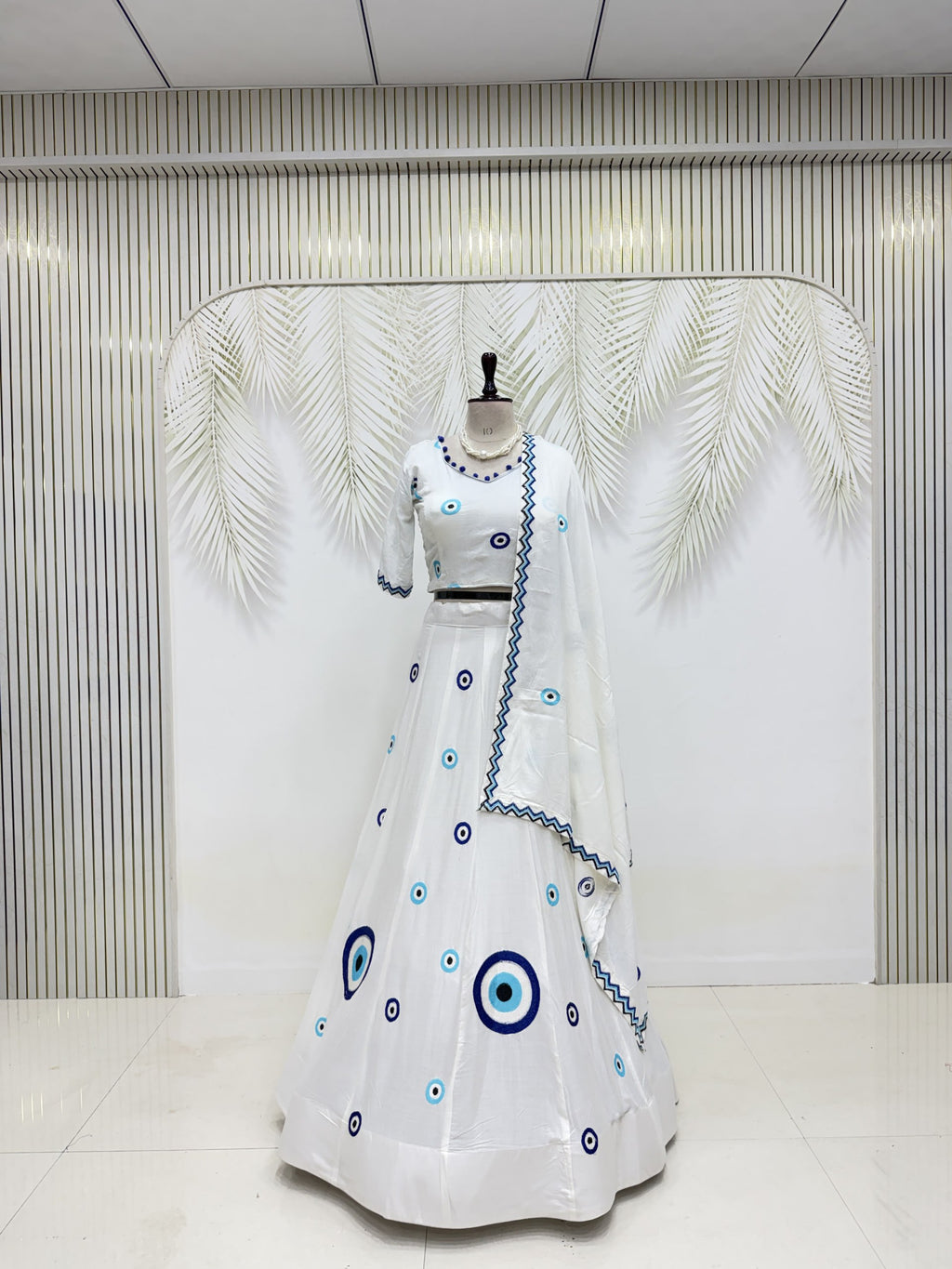 Aaradhya Pure Cotton Flare Lehenga Choli Set with  Evil Eye Threadwork