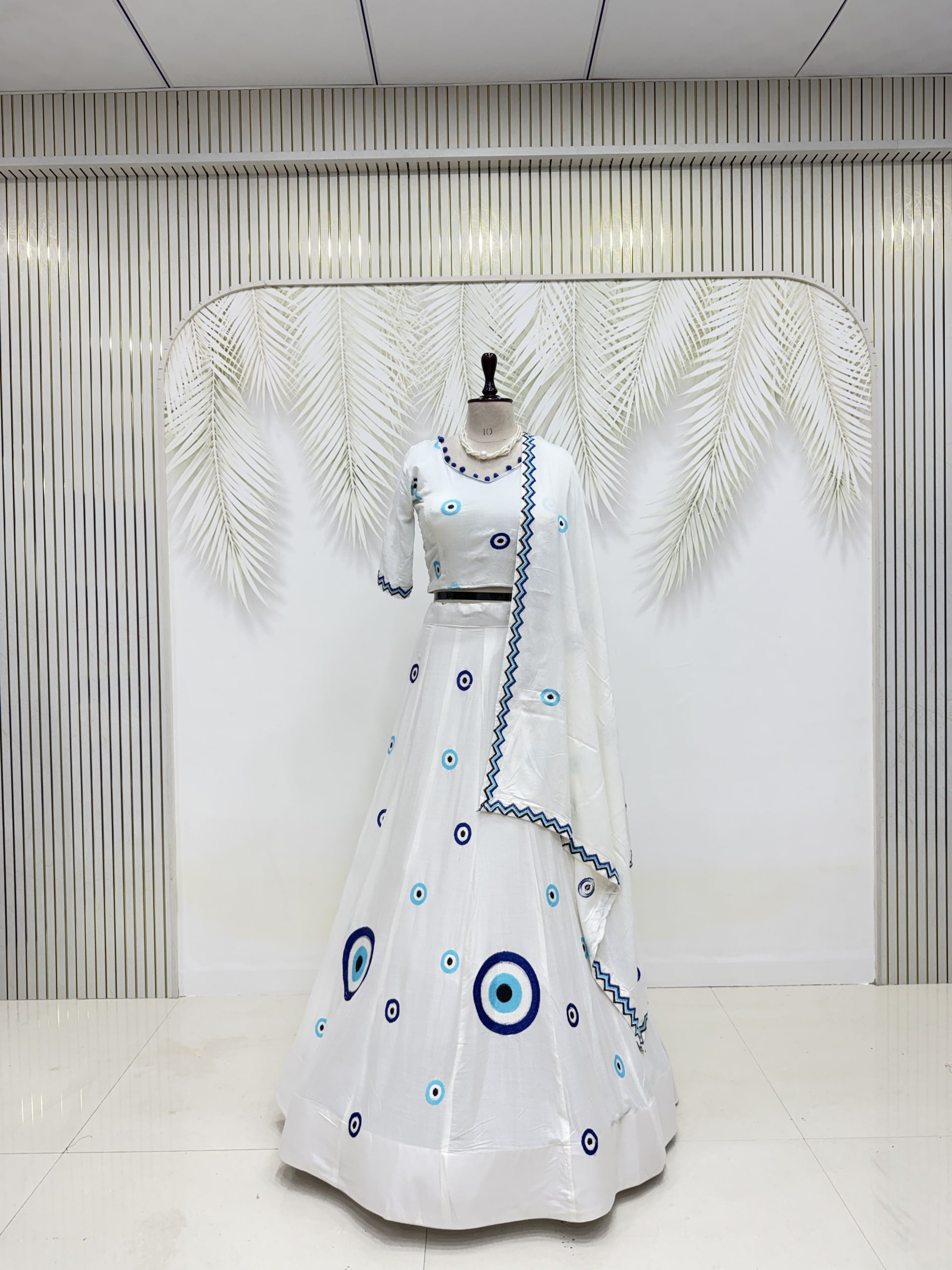 Aaradhya Pure Cotton Flare Lehenga Choli Set with  Evil Eye Threadwork
