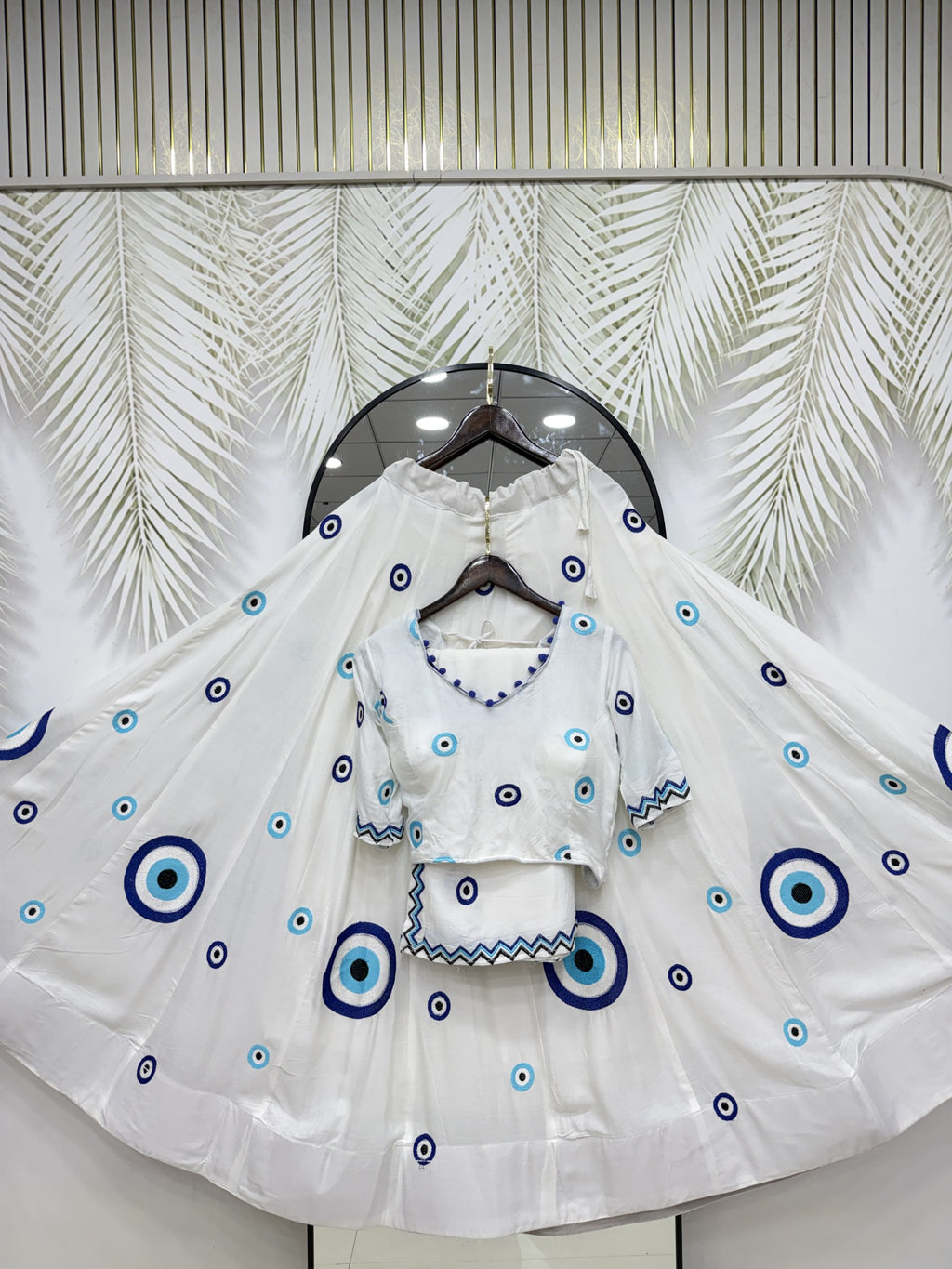 Aaradhya Pure Cotton Flare Lehenga Choli Set with  Evil Eye Threadwork