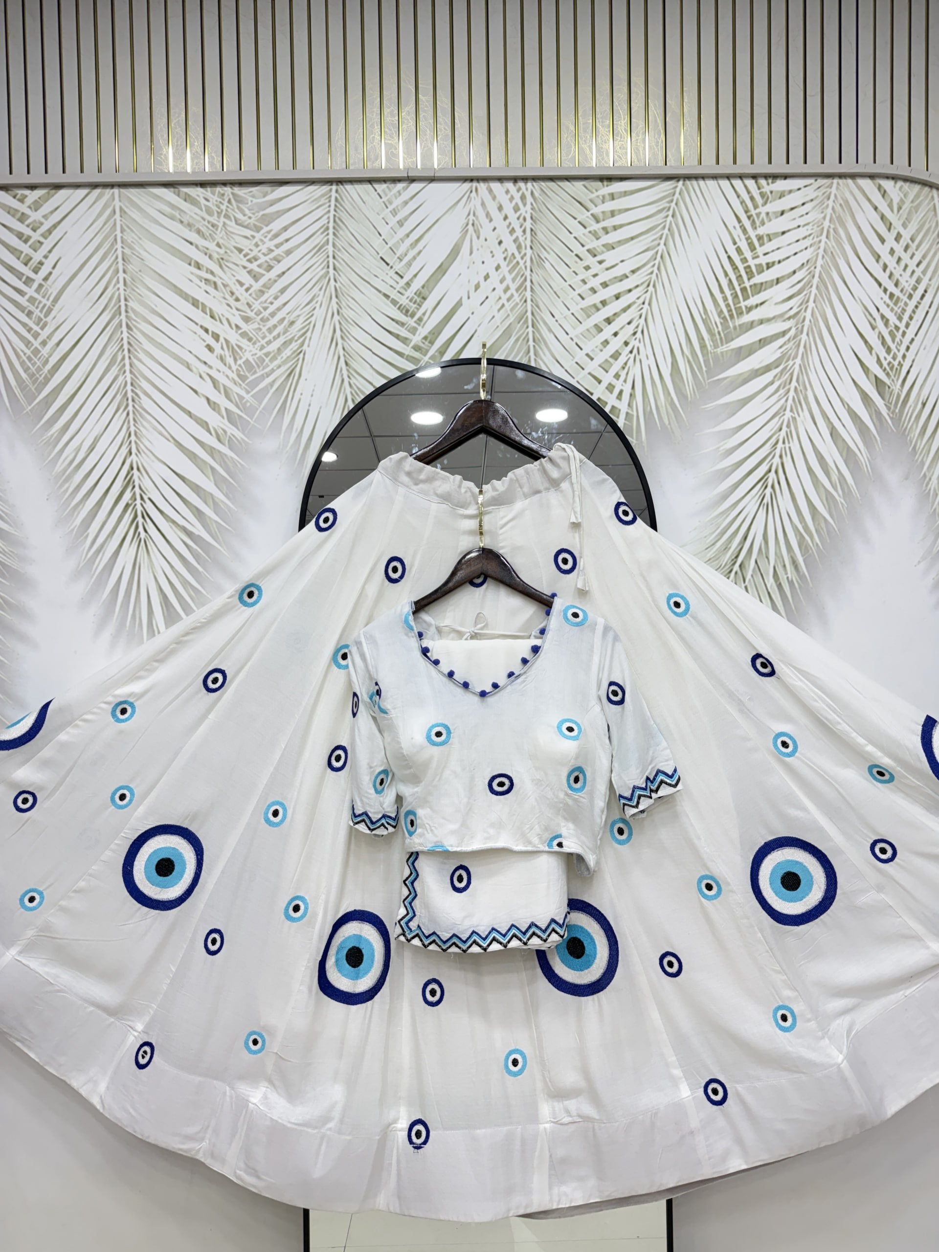 Aaradhya Pure Cotton Flare Lehenga Choli Set with  Evil Eye Threadwork