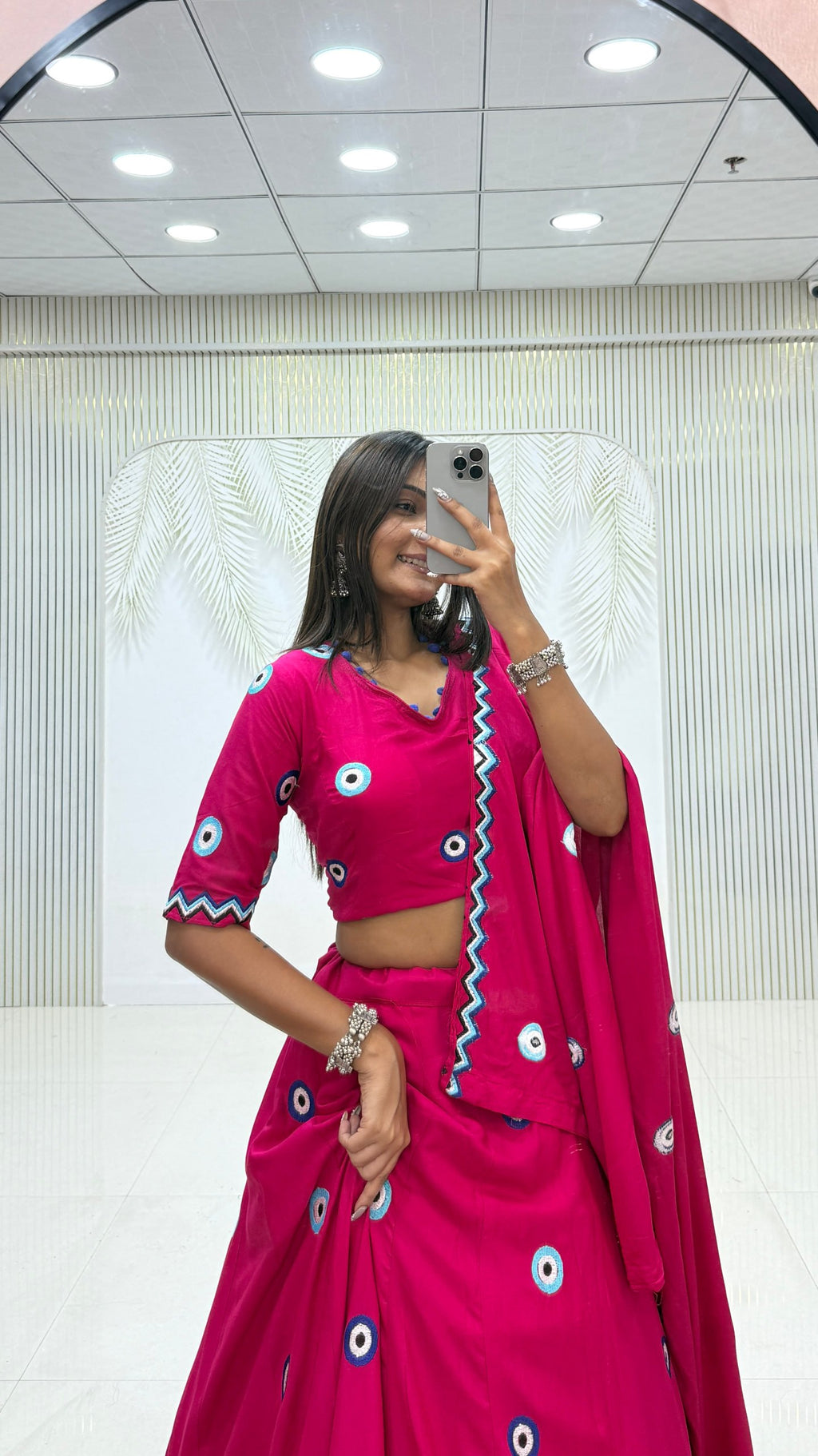 Aaradhya Pure Cotton Flare Lehenga Choli Set with  Evil Eye Threadwork
