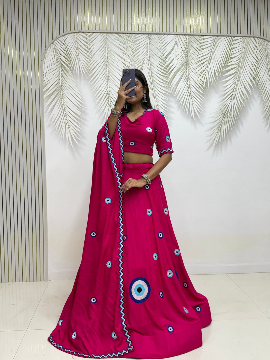 Aaradhya Pure Cotton Flare Lehenga Choli Set with  Evil Eye Threadwork