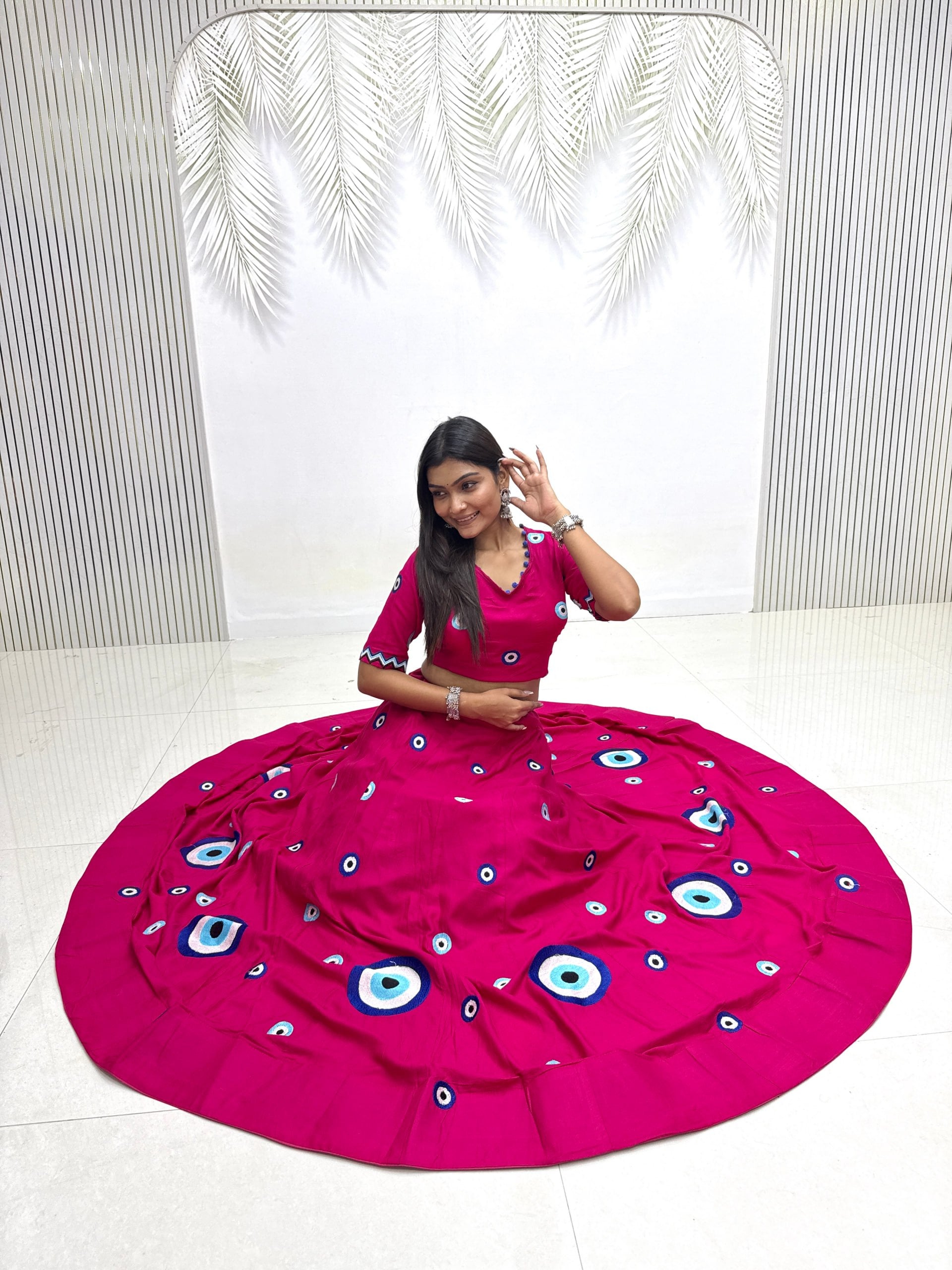 Aaradhya Pure Cotton Flare Lehenga Choli Set with  Evil Eye Threadwork