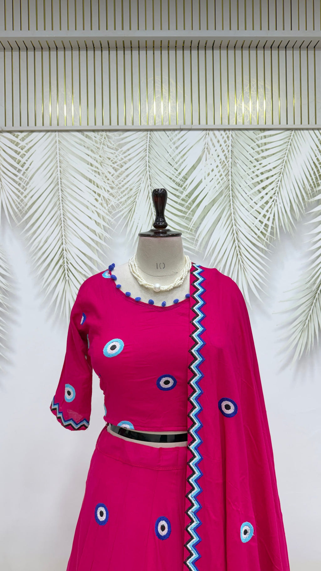 Aaradhya Pure Cotton Flare Lehenga Choli Set with  Evil Eye Threadwork