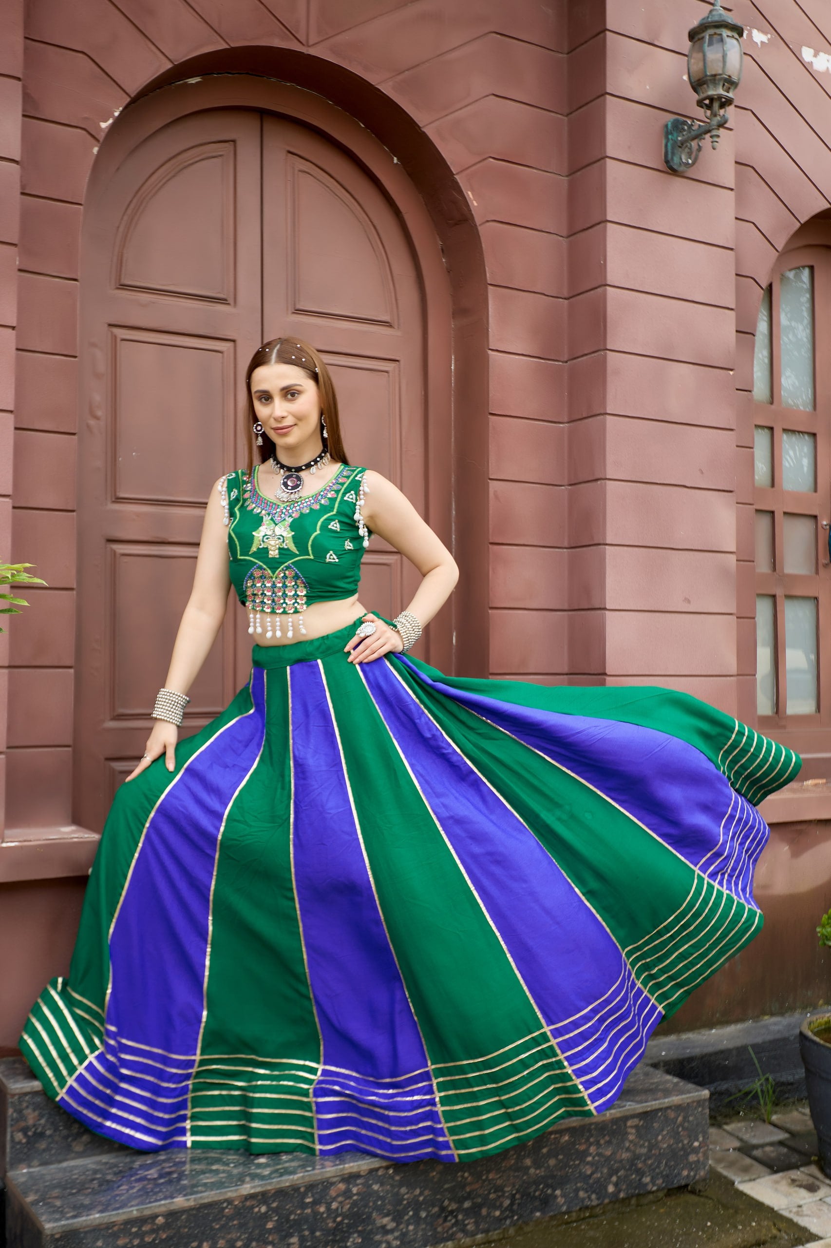 Navya Pure Cotton Lace Work Lehenga with Sequins Embroidery & Kodi Latkan Choli
