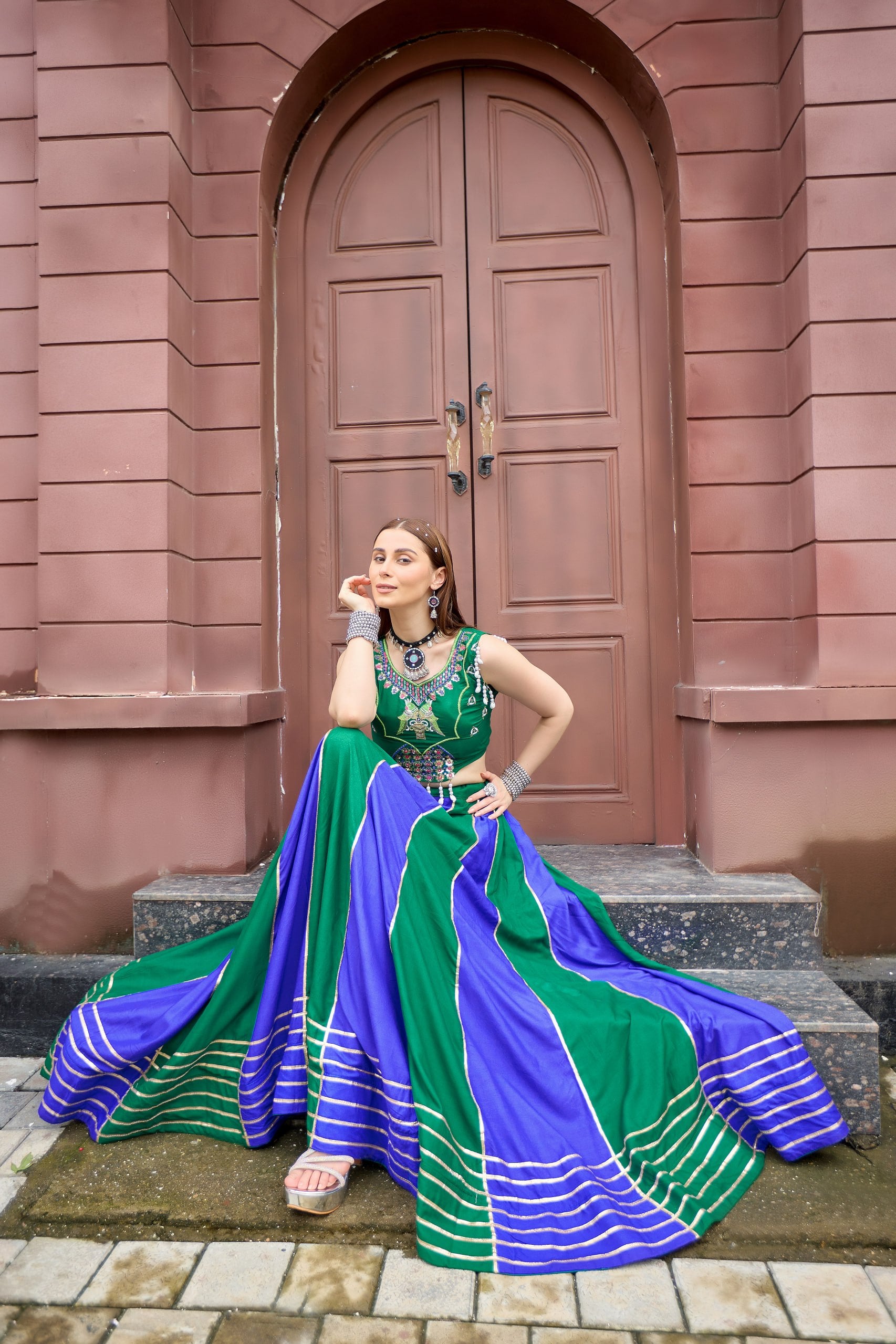 Navya Pure Cotton Lace Work Lehenga with Sequins Embroidery & Kodi Latkan Choli