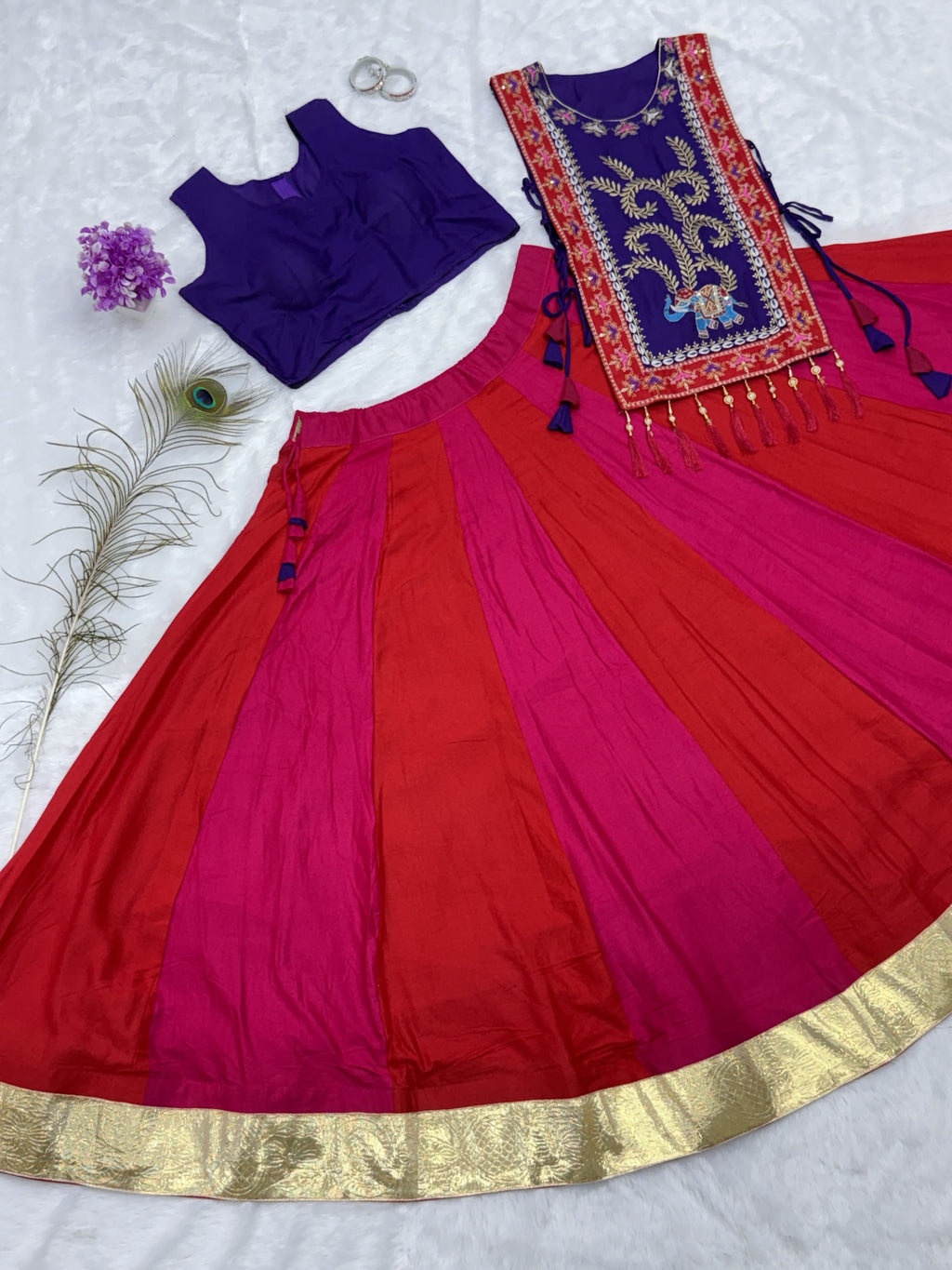 Avyukta Pure Cotton Lampi Lace Lehenga with Choli & Embroidered Shrug