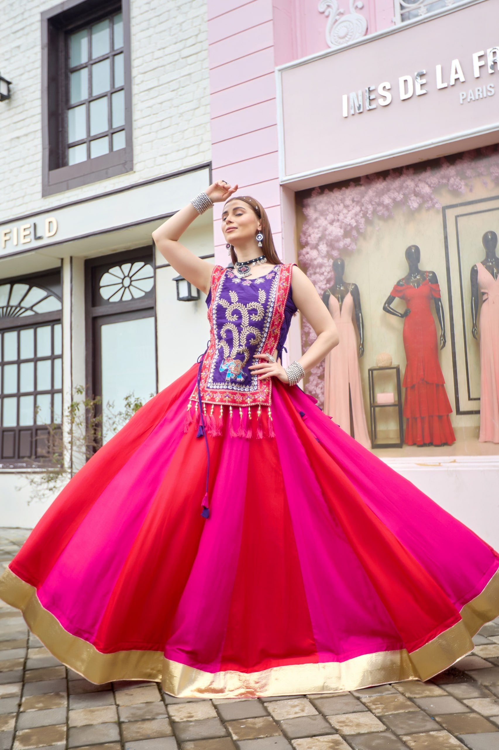 Avyukta Pure Cotton Lampi Lace Lehenga with Choli & Embroidered Shrug