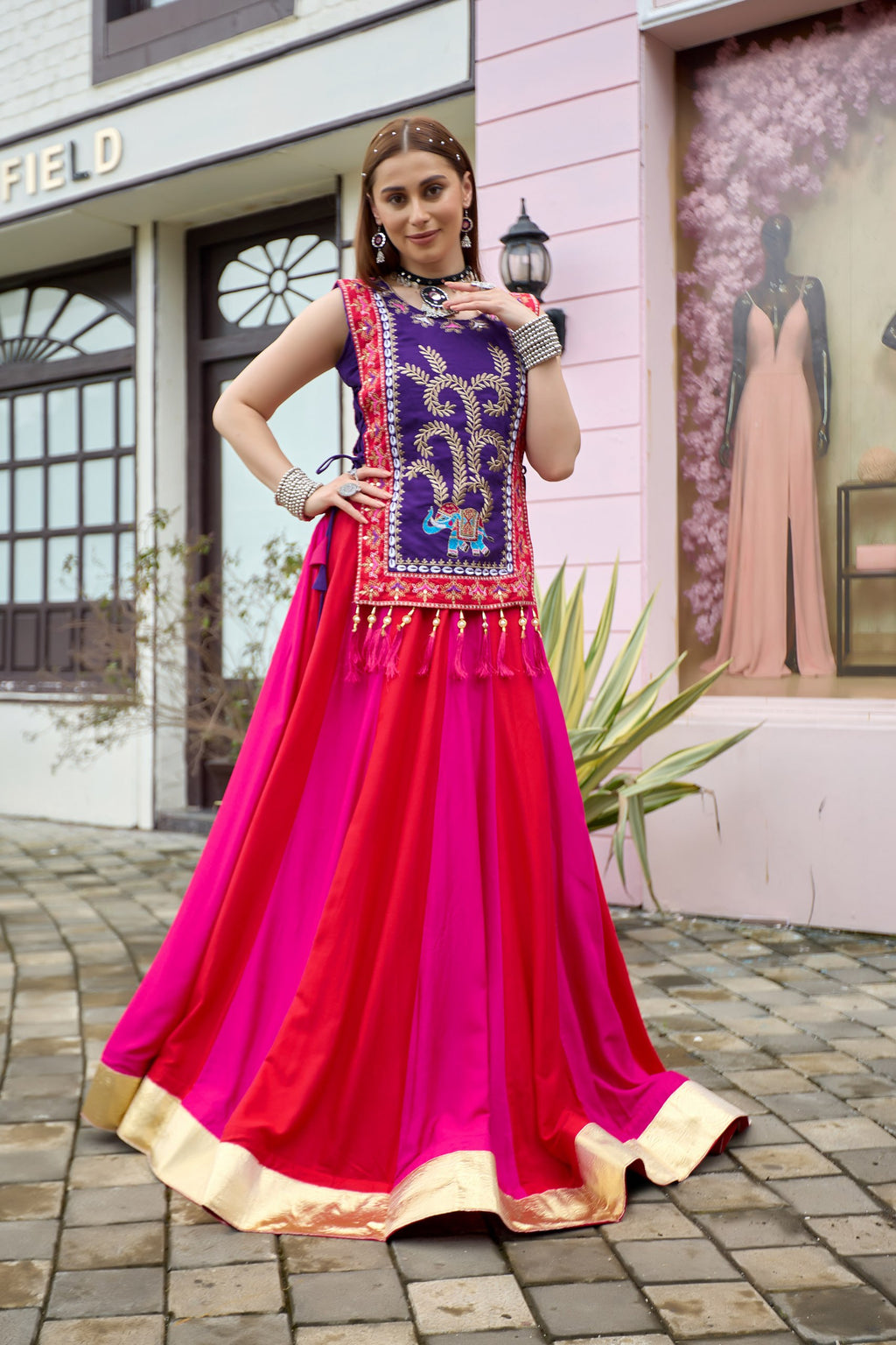 Avyukta Pure Cotton Lampi Lace Lehenga with Choli & Embroidered Shrug