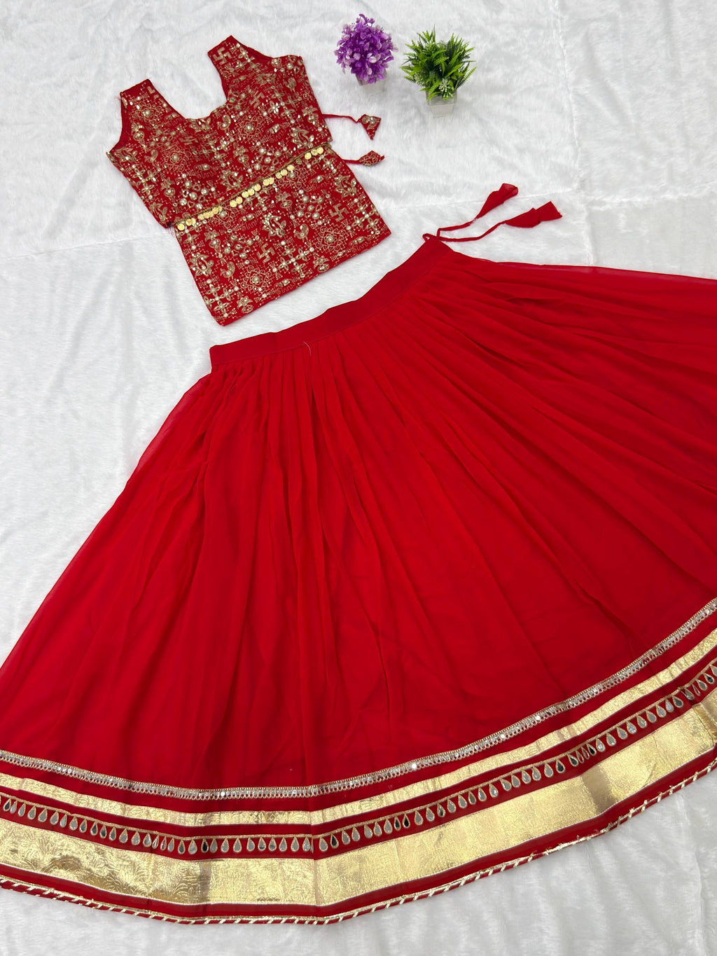 Ishani Heavy Georgette Mirror Lace Lehenga with Thread & Sequins Embroidered Choli