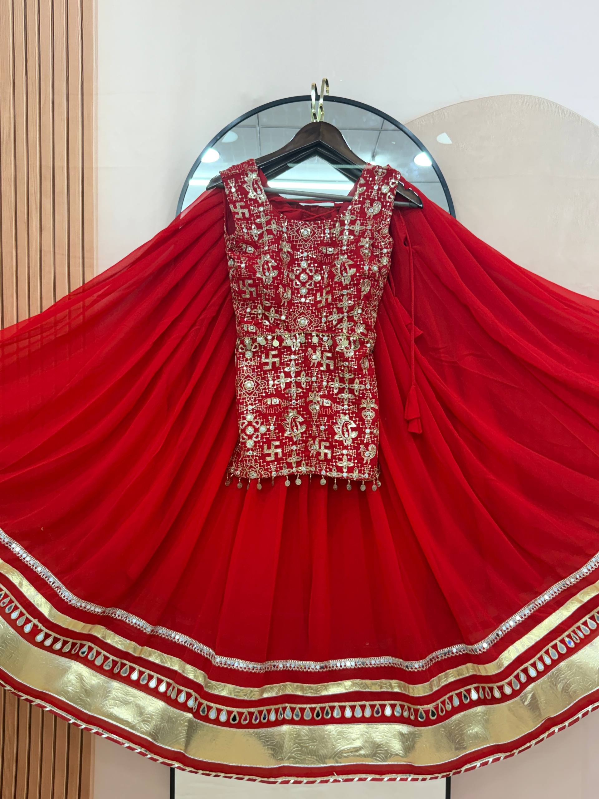 Ishani Heavy Georgette Mirror Lace Lehenga with Thread & Sequins Embroidered Choli