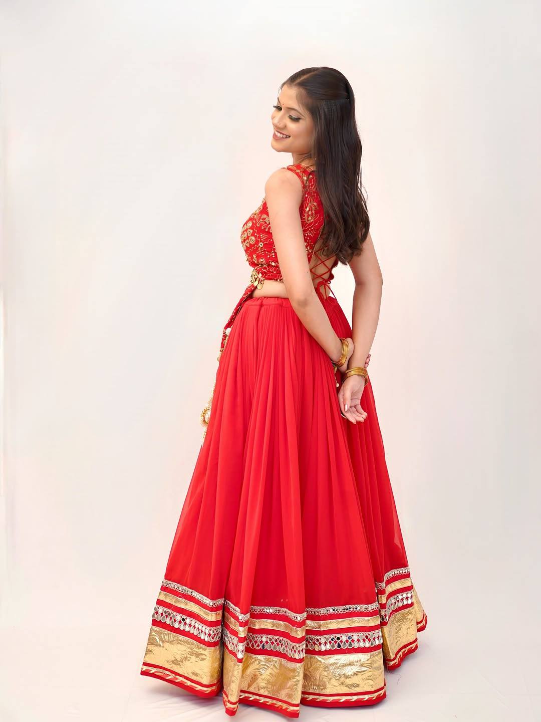 Ishani Heavy Georgette Mirror Lace Lehenga with Thread & Sequins Embroidered Choli