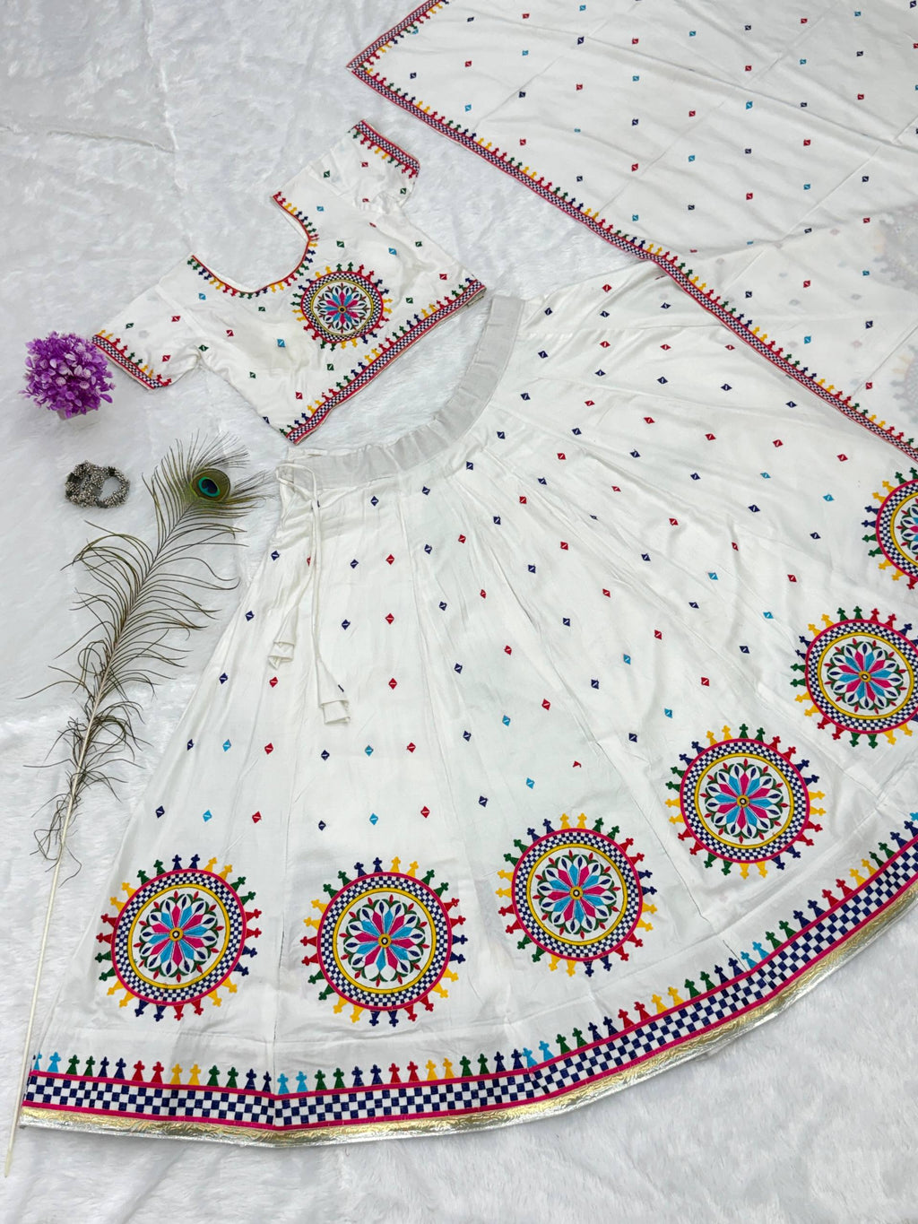 Kesarika Cotton Heavy Gamathi Work Lehenga Choli Set with Dupatta