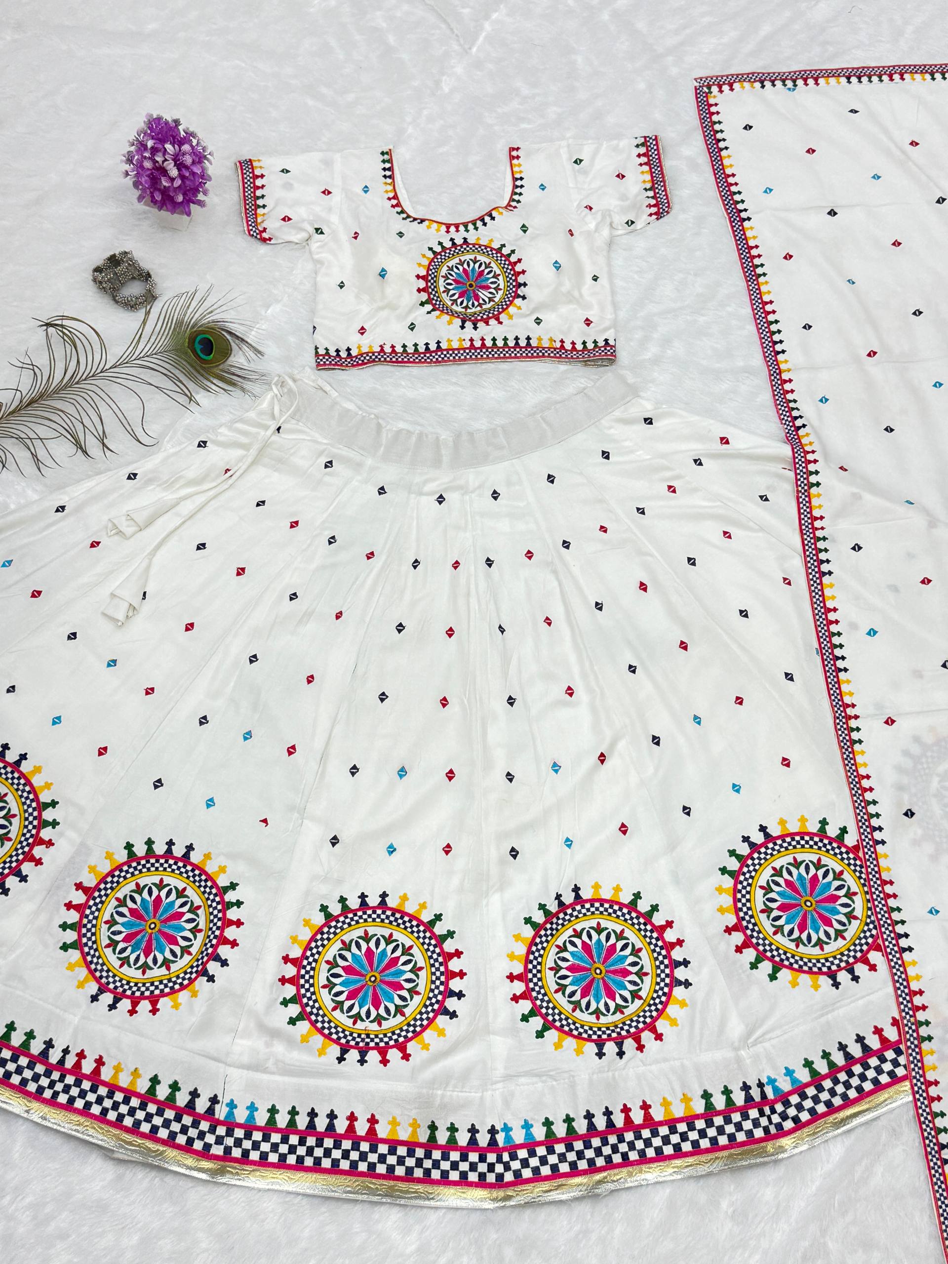 Kesarika Cotton Heavy Gamathi Work Lehenga Choli Set with Dupatta