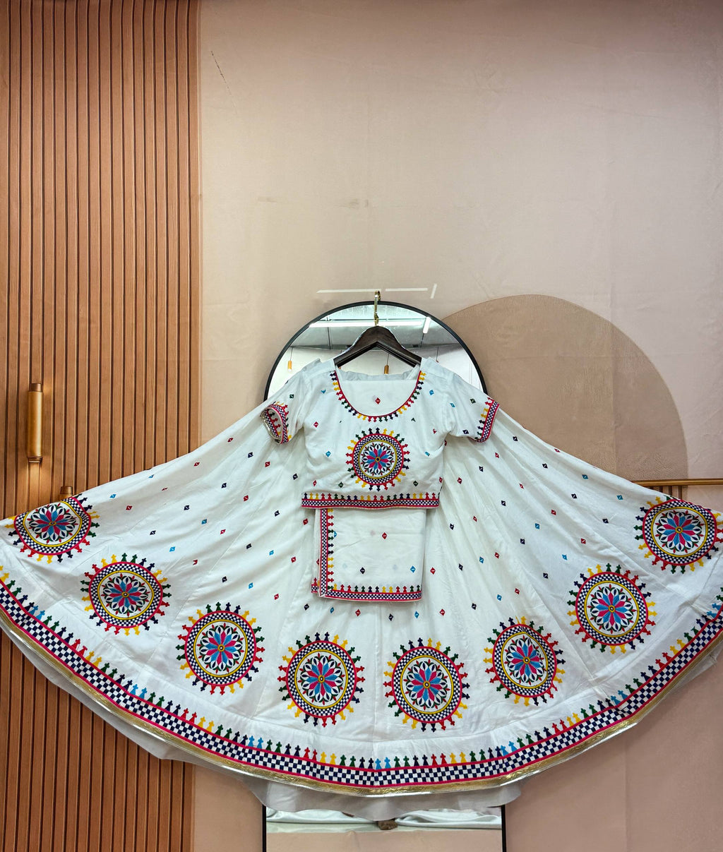 Kesarika Cotton Heavy Gamathi Work Lehenga Choli Set with Dupatta