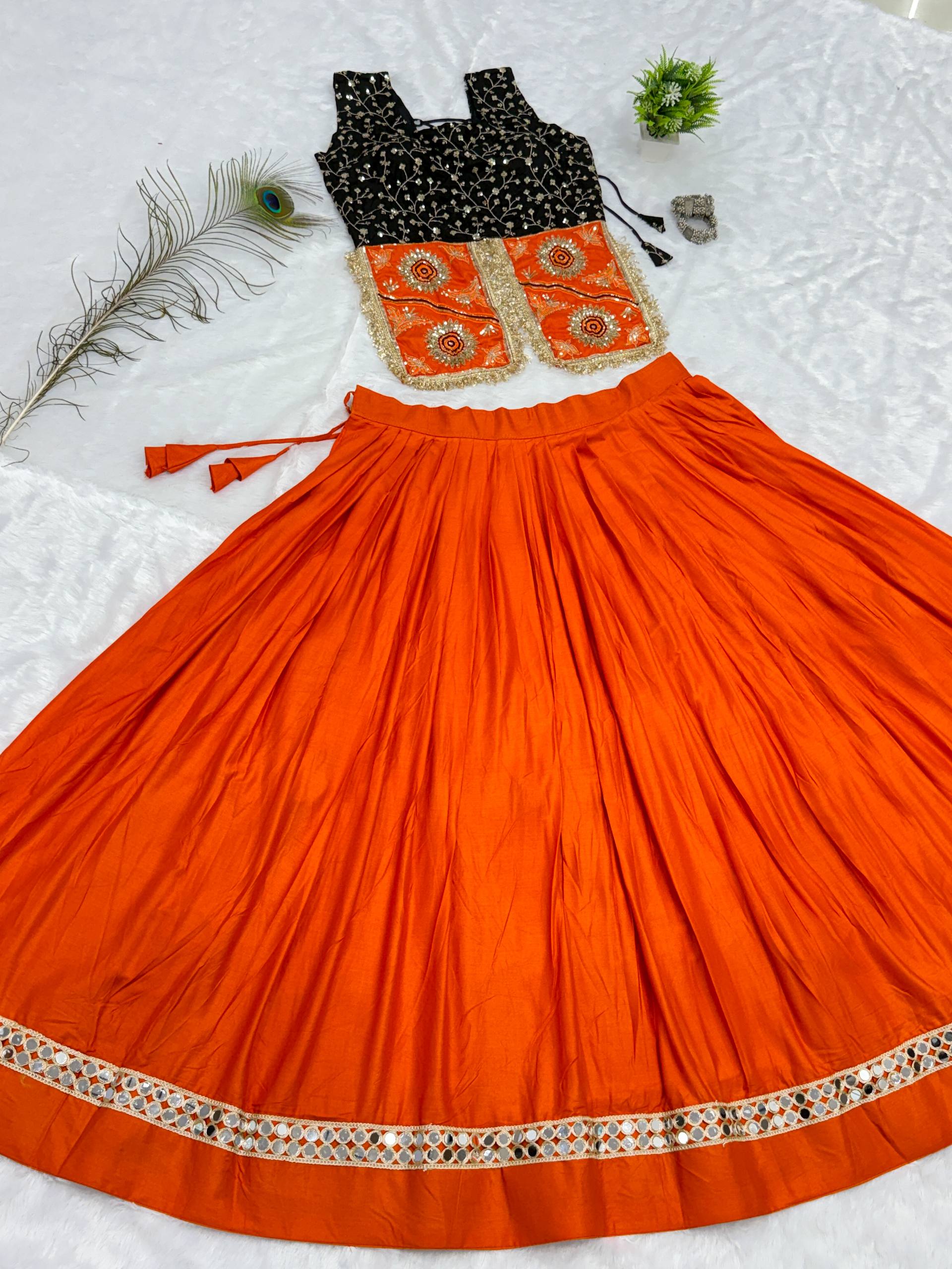 Vrishti Cotton Mirror Work Lehenga with Sequins & Thread Embroidered Choli