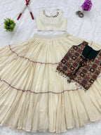 Amodini Cotton Fancy Lace Work Lehenga Set with Mirror Work Choli & Embroidered Shrug