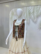 Amodini Cotton Fancy Lace Work Lehenga Set with Mirror Work Choli & Embroidered Shrug