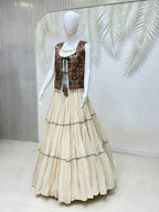 Amodini Cotton Fancy Lace Work Lehenga Set with Mirror Work Choli & Embroidered Shrug