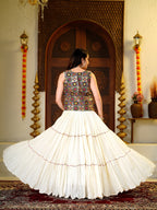 Amodini Cotton Fancy Lace Work Lehenga Set with Mirror Work Choli & Embroidered Shrug