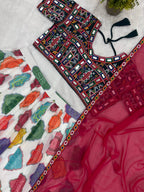 Kairavi Printed Georgette Embroidered Lehenga with Mirror Work Blouse & Dupatta
