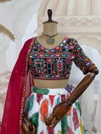 Kairavi Printed Georgette Embroidered Lehenga with Mirror Work Blouse & Dupatta