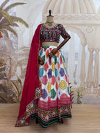 Kairavi Printed Georgette Embroidered Lehenga with Mirror Work Blouse & Dupatta