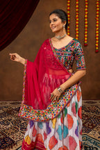 Kairavi Printed Georgette Embroidered Lehenga with Mirror Work Blouse & Dupatta