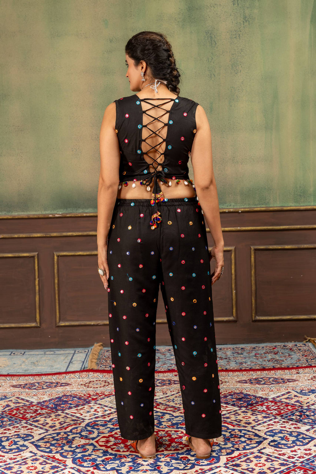Charvi Pure Rayon Foil MirrorWork & Embroidered Kurti Pant Set