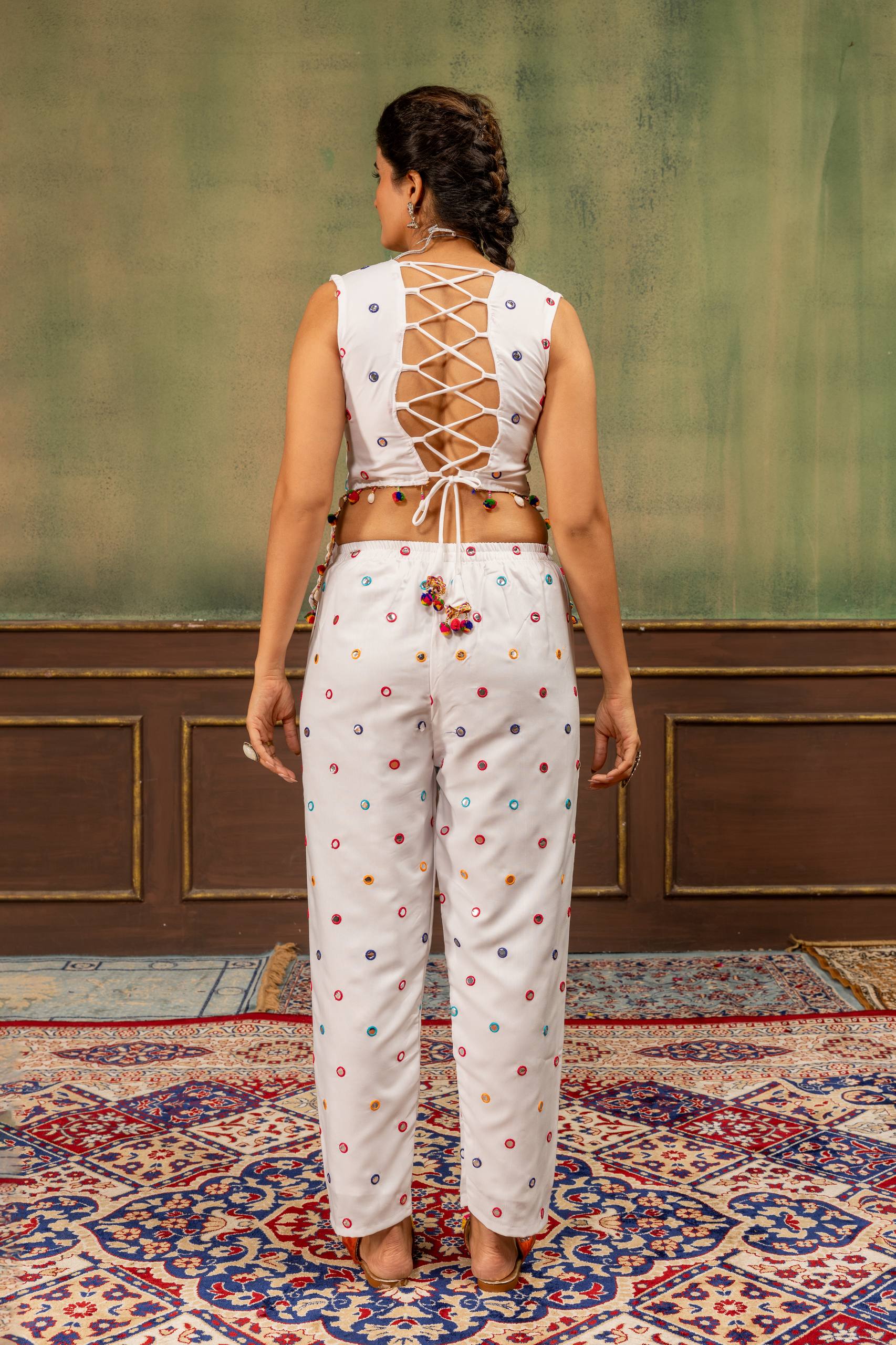 Charvi Pure Rayon Foil MirrorWork & Embroidered Kurti Pant Set