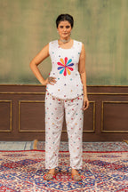 Charvi Pure Rayon Foil MirrorWork & Embroidered Kurti Pant Set