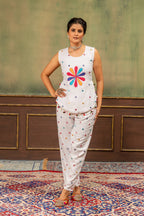 Charvi Pure Rayon Foil MirrorWork & Embroidered Kurti Pant Set