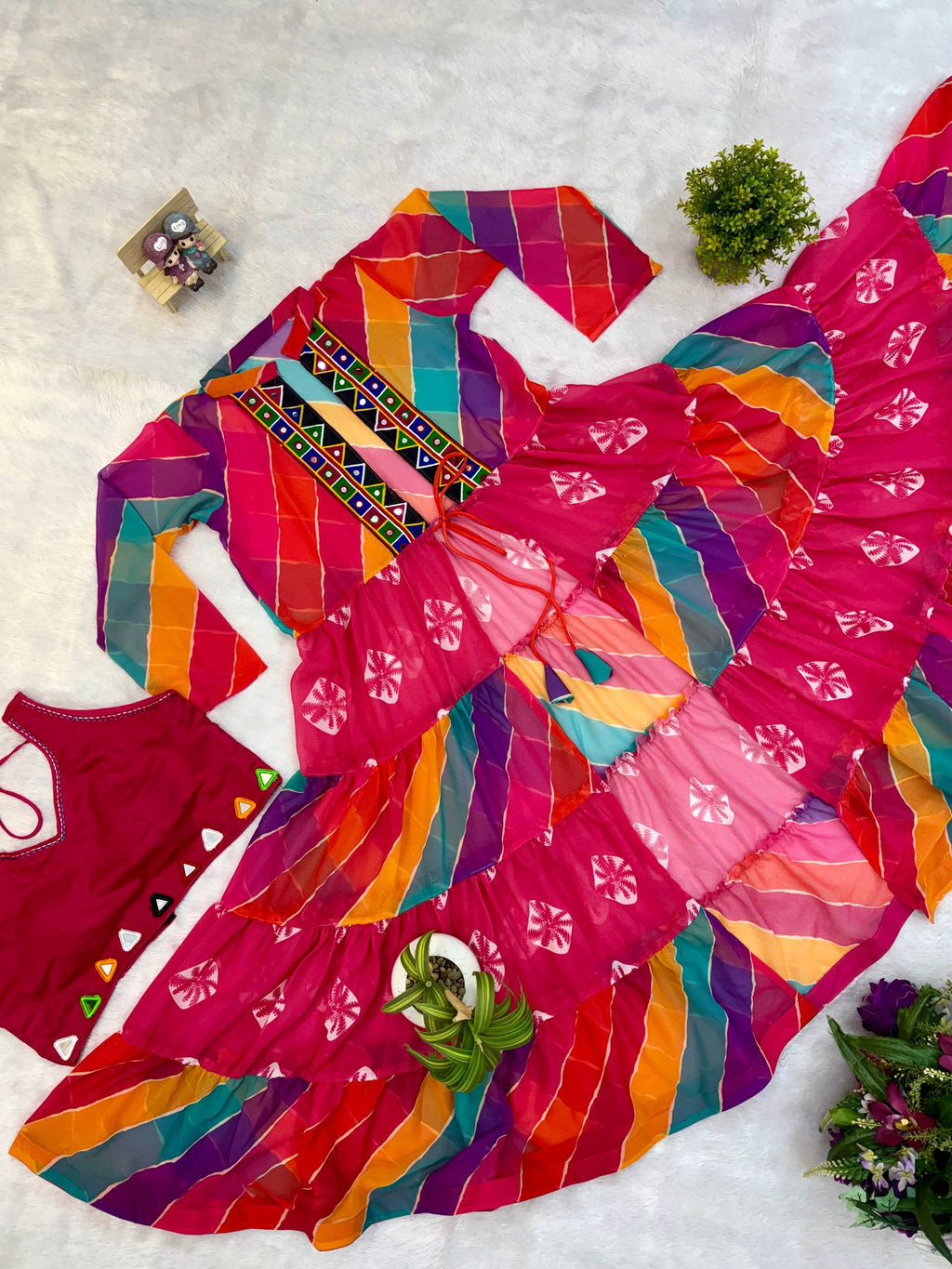 Ilaara Georgette Embroidery & Mirror Work Shrug Set with Rayon Blouse & Denim Jeans