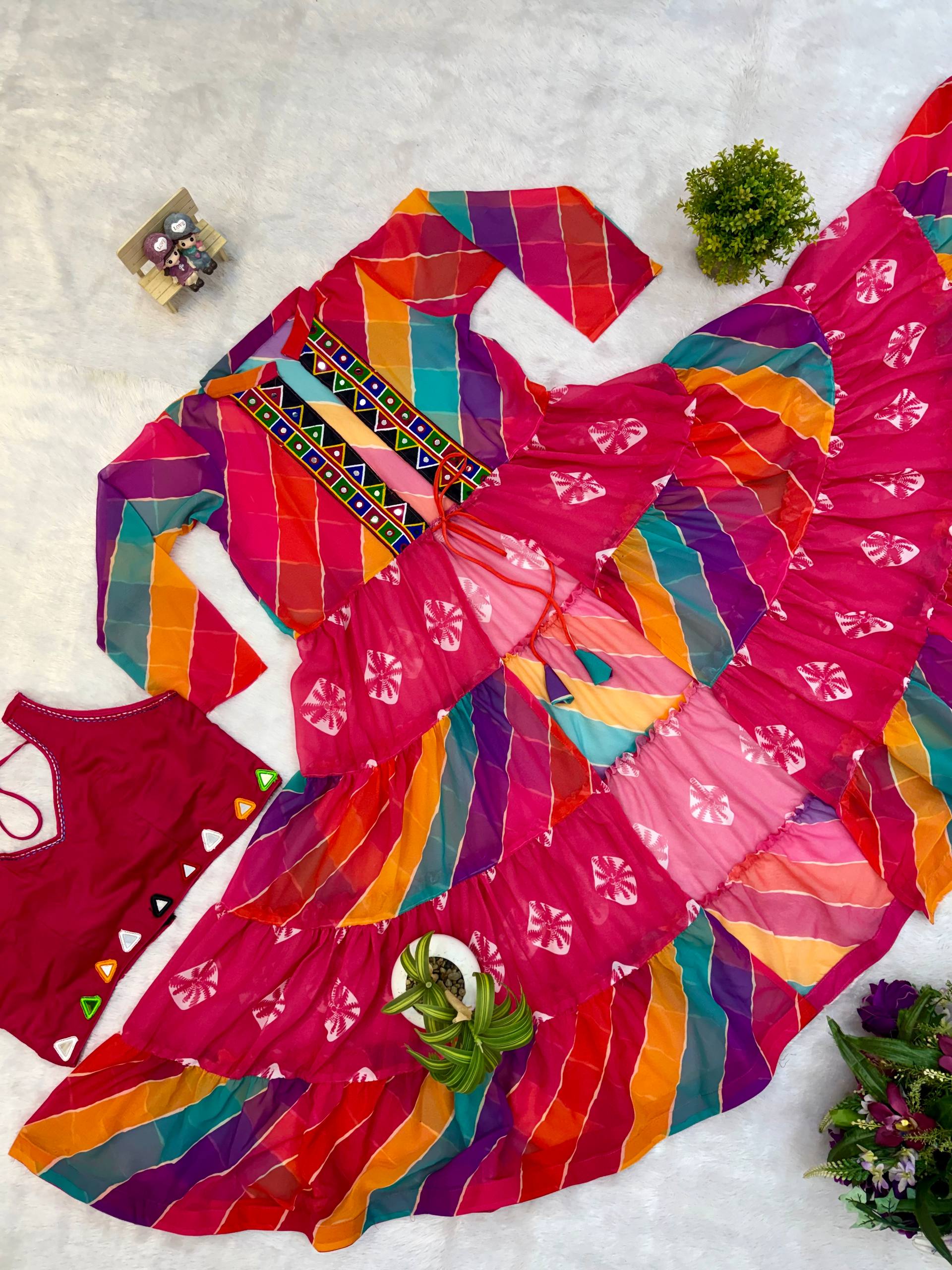 Ilaara Georgette Embroidery & Mirror Work Shrug Set with Rayon Blouse & Denim Jeans