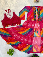 Ilaara Georgette Embroidery & Mirror Work Shrug Set with Rayon Blouse & Denim Jeans