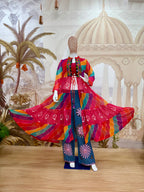 Ilaara Georgette Embroidery & Mirror Work Shrug Set with Rayon Blouse & Denim Jeans