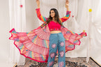 Ilaara Georgette Embroidery & Mirror Work Shrug Set with Rayon Blouse & Denim Jeans