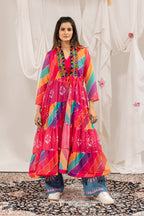 Ilaara Georgette Embroidery & Mirror Work Shrug Set with Rayon Blouse & Denim Jeans