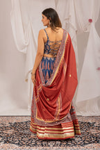 Mridulika Natural Crepe Ajrakh Print & Mirror Work Lehenga with Blouse & Dupatta