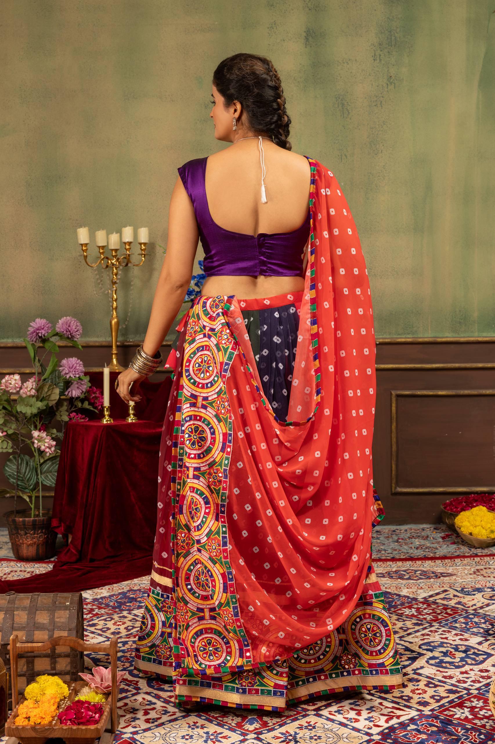 Rishika Printed Georgette Embroidery Work Lehenga with Banglory Silk Blouse & Dupatta