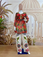 Aarshika Georgette Mirror Lace Work Kediya Top with Embroidered Denim Jeans