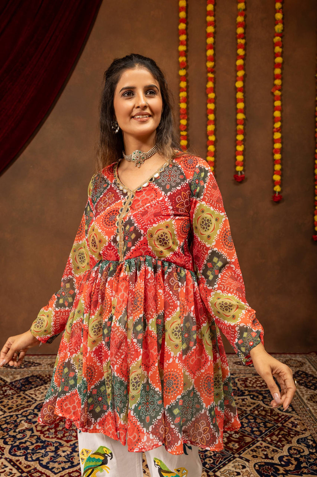 Aarshika Georgette Mirror Lace Work Kediya Top with Embroidered Denim Jeans