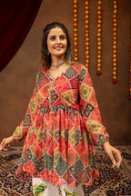 Aarshika Georgette Mirror Lace Work Kediya Top with Embroidered Denim Jeans