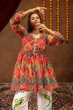 Aarshika Georgette Mirror Lace Work Kediya Top with Embroidered Denim Jeans