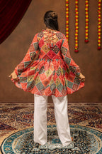 Aarshika Georgette Mirror Lace Work Kediya Top with Embroidered Denim Jeans