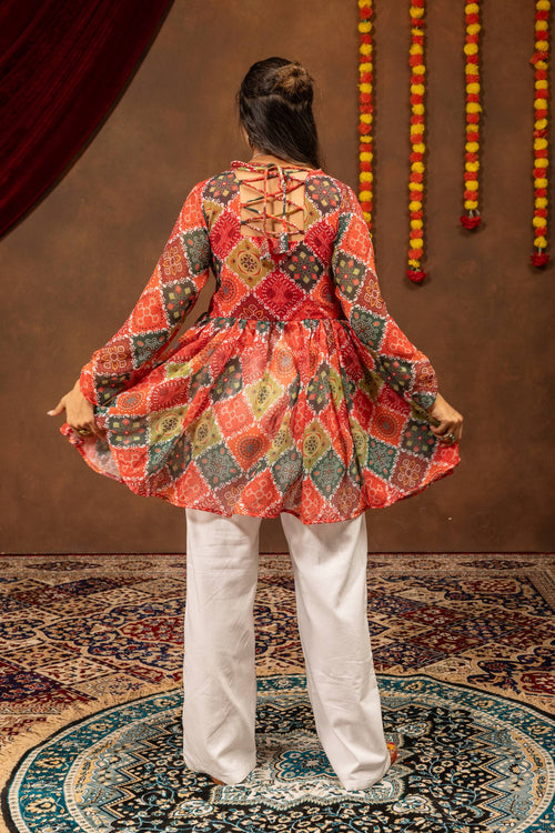 Aarshika Georgette Mirror Lace Work Kediya Top with Embroidered Denim Jeans